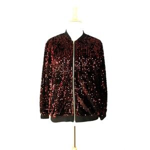 IN'VOLAND Knit Party Jacket Long Sl. Black Red Sparkling Sequins Y2K Plus 16W *